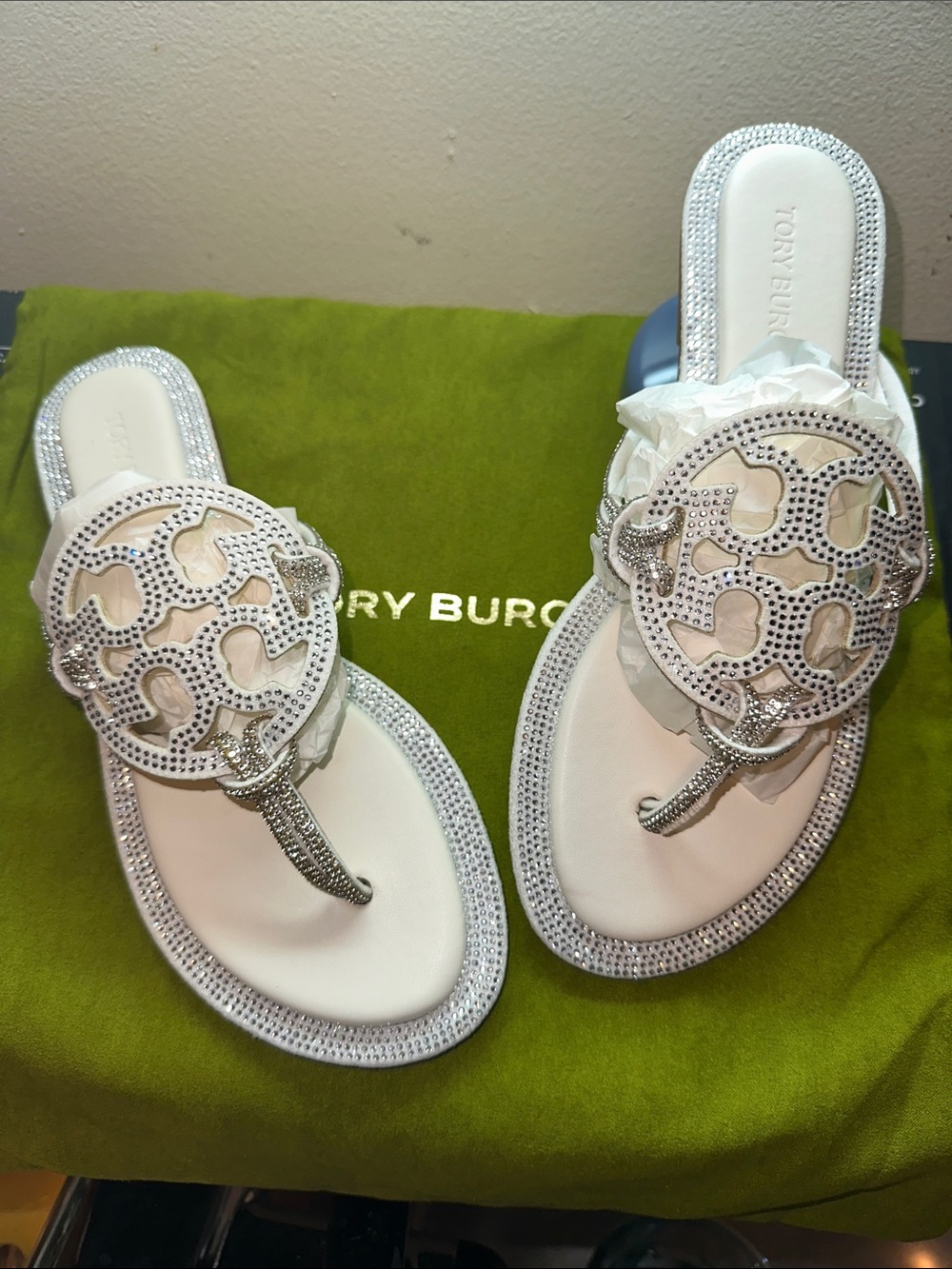 Tory Burch Silver Crystal-Embellishedu Miller Thong Sandals 37 but fits 6.5